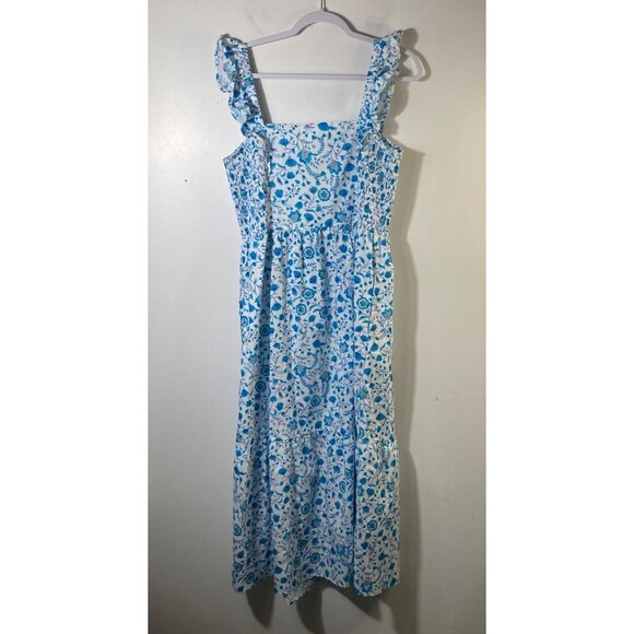 Womens Draper James Floral Smocked Sundress White Teal L Cotton - Picture 2 of 11